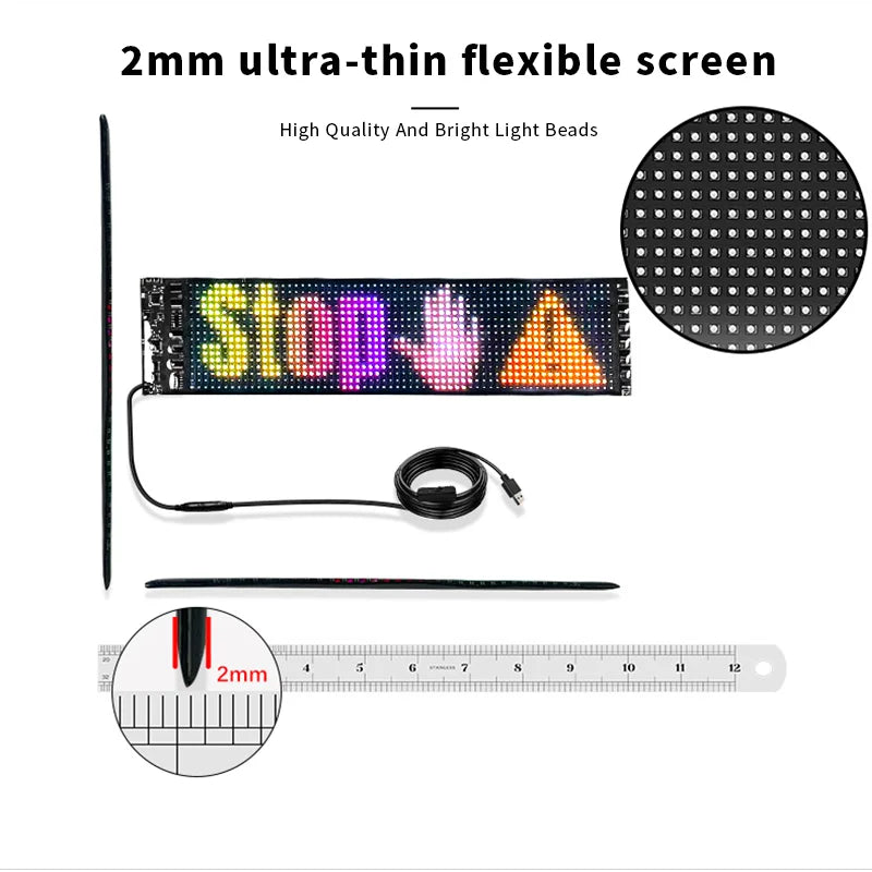 Pantalla LED Publicitaria Programable Bluetooth 5V USB – Cartel Animado para Autos y Tiendas