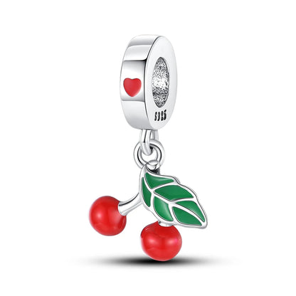 Charms de Plata 925 Frutas (Fresa, Cereza, Manzana y Aguacate) – Abalorios Coloridos para Pulseras Originales