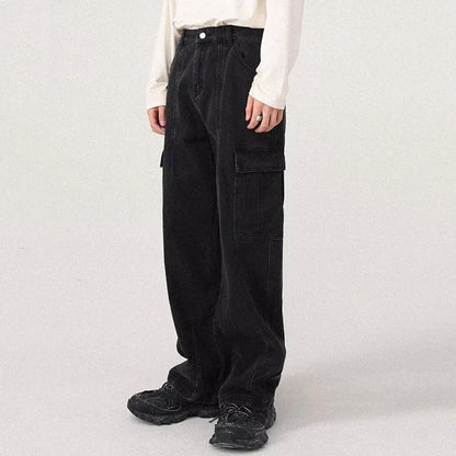 Jeans Cargo Baggy Oversize Hombre | Pantalones Vaqueros Streetwear Hip Hop Harajuku Pierna Recta Negro Azul