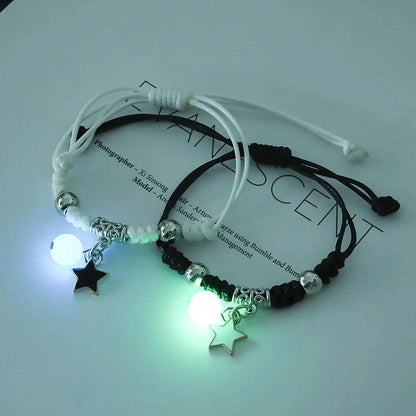 Set de 2 Pulseras Luminosas para Pareja – Cuentas Brillantes con Estrella, Gato, Flor, Corazón y Luna