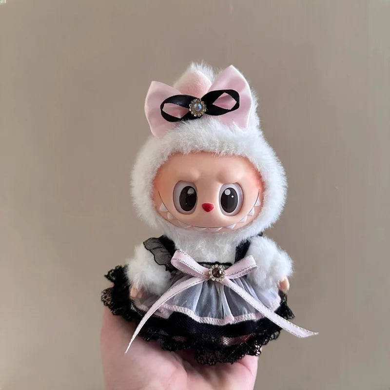 Labubu Peluche Colgante 17cm – Accesorios de Ropa Kpop Estilo Princesa con Vestido de Moño, Muñeco Idol Kawaii Regalo Colección