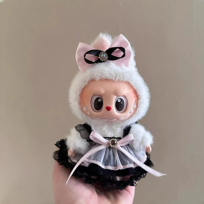 Labubu Peluche Colgante 17cm – Accesorios de Ropa Kpop Estilo Princesa con Vestido de Moño, Muñeco Idol Kawaii Regalo Colección