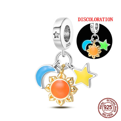 Charm luna y estrellas luminoso plata 925 – Abalorio brillante para pulsera tipo Pandora mujer