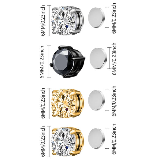 1 Par de Pendientes Magnéticos de Cristal | Clip sin Perforación | Aros Falsos Unisex para Hombre y Mujer | Joyería de Moda Regalo