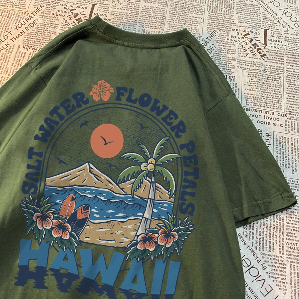 Camiseta Hawaiana Oversize Hombre Mujer | T-shirt Unisex Algodón Estilo Hip Hop Casual con Flores Tropicales Pareja
