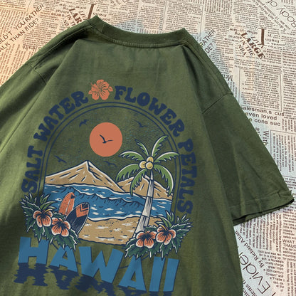 Camiseta Hawaiana Oversize Hombre Mujer | T-shirt Unisex Algodón Estilo Hip Hop Casual con Flores Tropicales Pareja