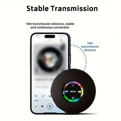 Altavoz Bluetooth portátil con ventosa – IPX4 resistente al agua, manos libres y sonido estéreo para baño y exteriores