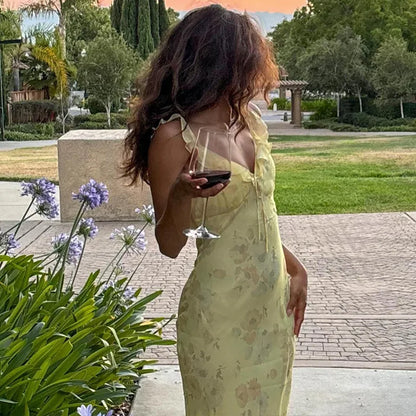 Vestido Largo Floral Mujer | Maxi Dress Sexy Escote Profundo y Espalda Abierta Estilo Coquette