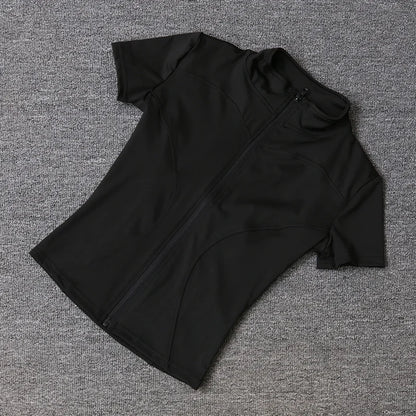 Camiseta Deportiva Mujer Verano | Top Slim Fit Secado Rápido Cuello Alto Cremallera Completa Yoga & Fitness