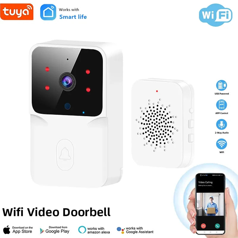Timbre inteligente Tuya WiFi con cámara – Timbre inalámbrico compatible con Alexa y Google, batería recargable y visión nocturna