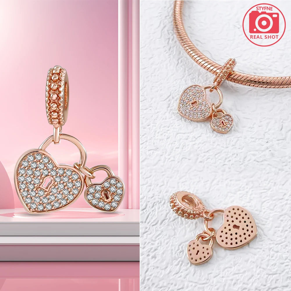 Charm Colgante Pareja Plata 925 y Oro Rosa | Compatible Pandora Original | Pulsera o Collar Mujer