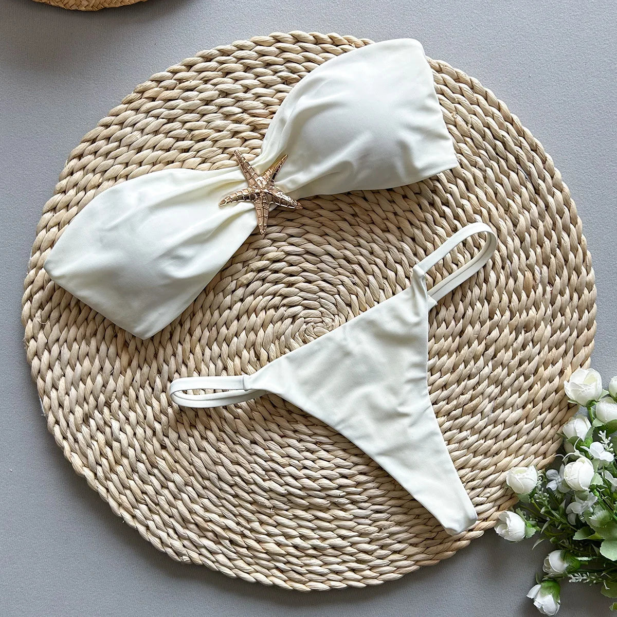 Bikini Mujer 2025 | Strapless Color Sólido Corte Split Sexy