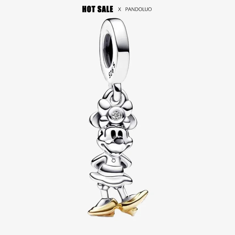 New in 925 Silver Jewelry Disney Christmas Charm Trio Mickey Wreath Minnie Ice Skating Bead Pendant for fits S925 Bracelet