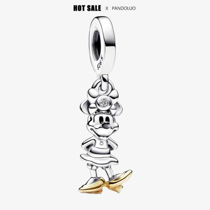 New in 925 Silver Jewelry Disney Christmas Charm Trio Mickey Wreath Minnie Ice Skating Bead Pendant for fits S925 Bracelet