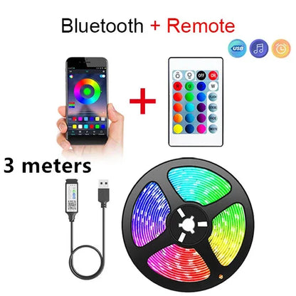 Smart RGB 5050 LED Wall Strip Lights Bluetooth Music Sync APP Remote Flexible Ribbon for TV Backlight Bedroom Home Party Decor