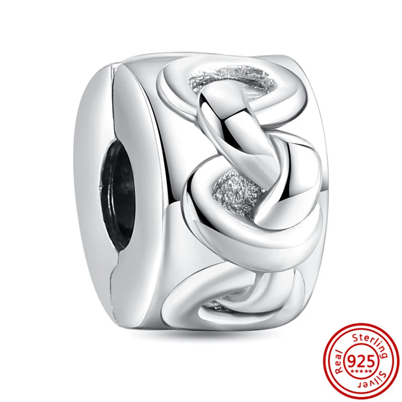 Charm Clip Plata 925 con Corazones, Corona y Concha | CZ Pavé Brillante | Compatible Pandora Original