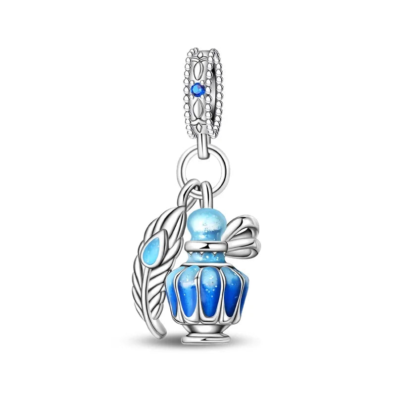 Charm Botella de Perfume en Plata 925 con Corona Rosa – Abalorio Romántico para Pulseras Tipo Qikaola, Regalo San Valentín