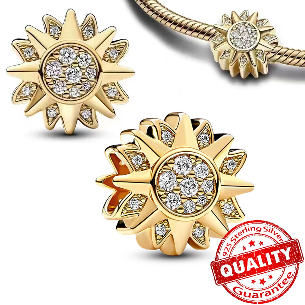 Charm Plata 925 Colgante Colorido Sol Luna Estrellas | Dije Compatible Pandora Pulsera y Collar Mujer