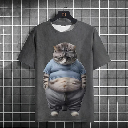 Camiseta Oversized Hombre y Mujer | Verano 2025 | Estampado Gato Divertido Manga Corta Cuello Redondo