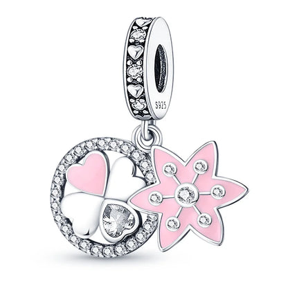 Charm de Plata S925 Mariquita de Siete Puntos y Trébol de la Suerte – Abalorio Colorido y Brillante para Pulseras Originales