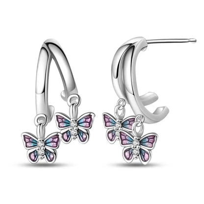 Aretes Primavera Plata 925 | Abeja, Flor y Mariposa | Aros Dobles Mujer