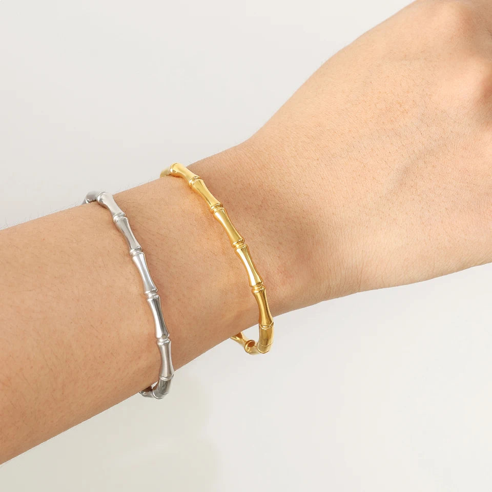 Pulsera de Acero Inoxidable Bambú para Mujer y Hombre - Diseño Elegante en Oro y Plata