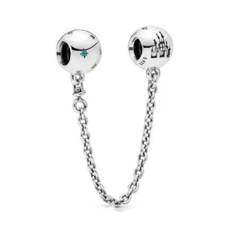 Cadena de seguridad plata 925 con charms mariposa, margarita, gato, oso y castillo – Compatible con pulsera Pandora mujer