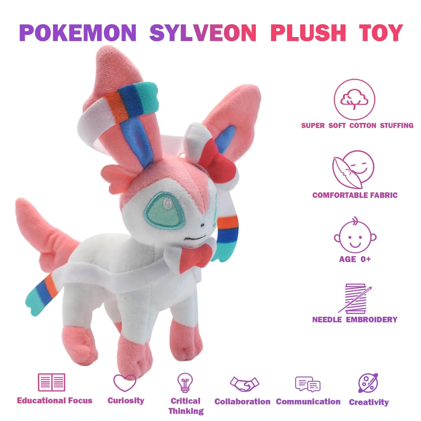 Peluches Pokémon Eeveelutions | Leafeon, Vaporeon, Glaceon, Sylveon, Espeon, Umbreon | Suaves y Coleccionables