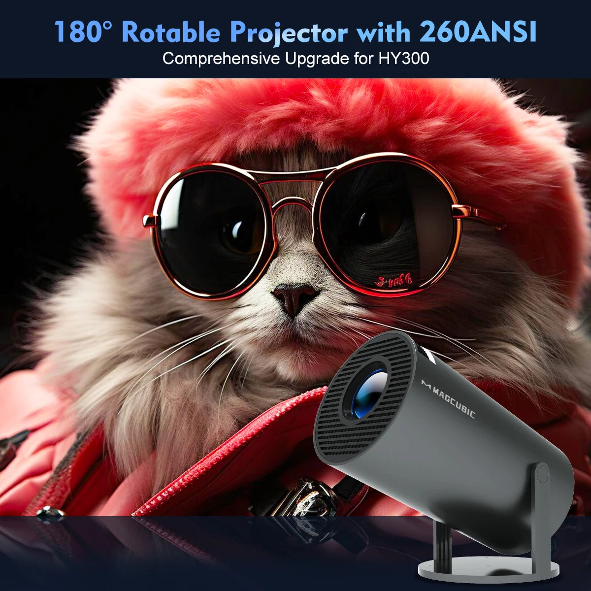 Magcubic HY300 Pro – Mini Proyector Android 11 4K Soporte 720P, 260 ANSI, Dual WiFi6, BT5.0, Portátil 180° Rotación
