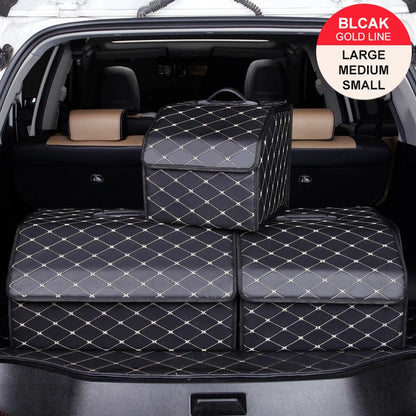 Organizador de Maletero de Coche | Caja de Gran Capacidad | Plegable de Cuero | Multiusos para Herramientas y Accesorios | Emergencias