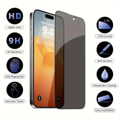 5 Piezas Protector de Pantalla Privacidad Vidrio Templado 8K para iPhone 16 15 14 13 12 11 Pro Max XR XS X – Cristal Anti-Spy