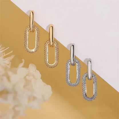 Aretes Geométricos con Brillantes – Pendientes Elípticos de Doble Aro para Mujer, Joyería Elegante de Fiesta