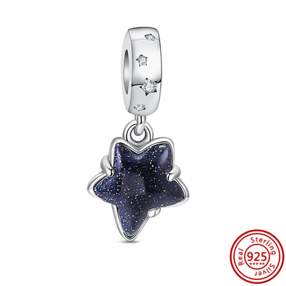 Charm universo plata 925 – Luna, sol, planeta, cohete y pluma de ángel para pulseras tipo Pandora, joyería DIY celestial