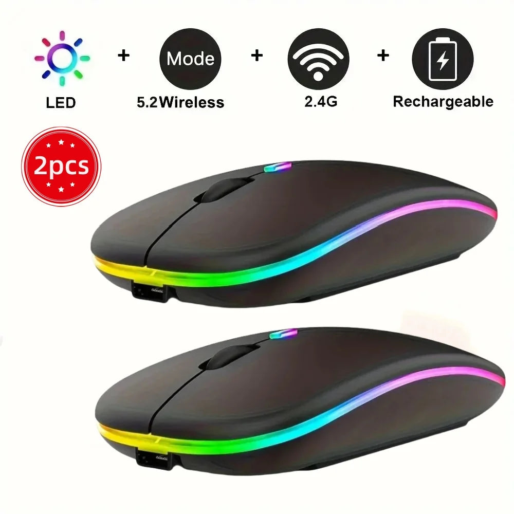 Mouse Inalámbrico RGB Recargable Bluetooth 3600DPI | Ergonómico Gaming con Retroiluminación LED