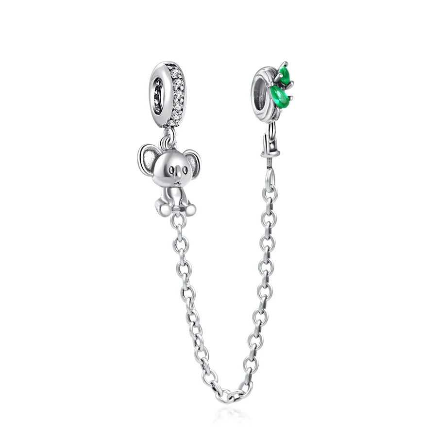 Cadena de seguridad plata 925 con charms mariposa, margarita, gato, oso y castillo – Compatible con pulsera Pandora mujer