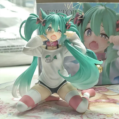 Hatsune Miku Figura de Escritorio – Versión Neko T-Shirt 11cm Anime Kawaii, Muñeca Coleccionable Modelo Decorativo y Regalo