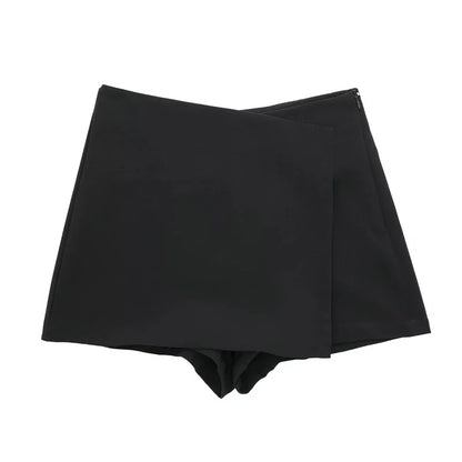 Skort Asimétrico Mujer 2025 | Falda Pantalón Negra Tiro Alto Casual Verano
