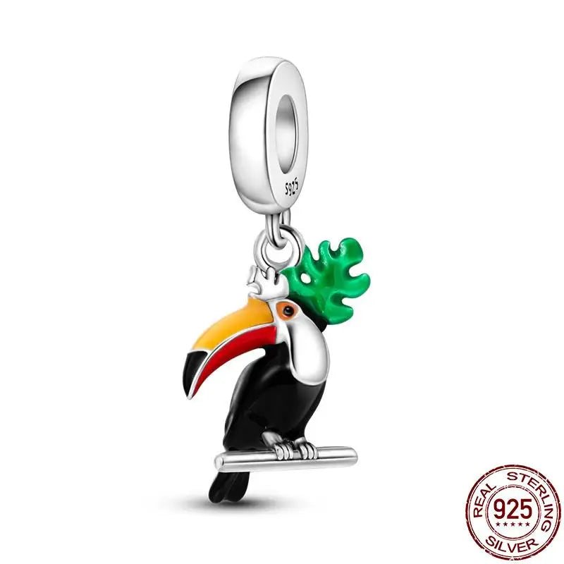 Charm camaleón y luciérnaga en plata 925 – Dije animal brillante, compatible Pandora, pulsera y collar mujer