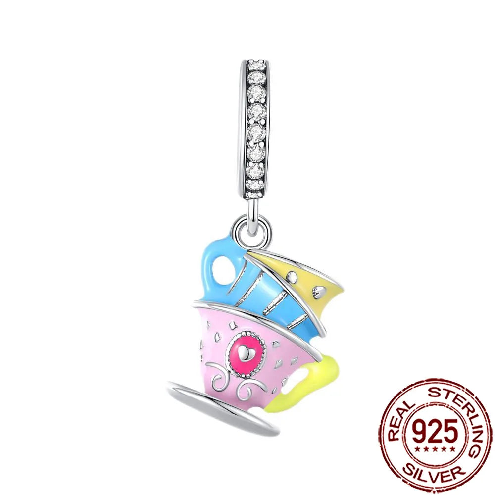 Charm Comida Divertida en Plata 925 – Café, Pastel, Frutas, Hamburguesa y Papas | Compatible Pandora 2025