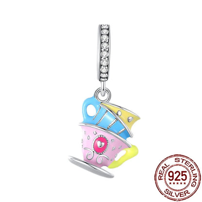Charm Comida Divertida en Plata 925 – Café, Pastel, Frutas, Hamburguesa y Papas | Compatible Pandora 2025