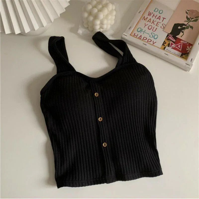 Top Corto Y2K Mujer con Copas | Corset Sexy de Verano Estilo Coreano con Tirantes y Hebilla Decorativa