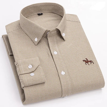 Camisa Hombre 2024 | Oxford de Algodón con Bordado de Caballo y Manga Larga Oversize