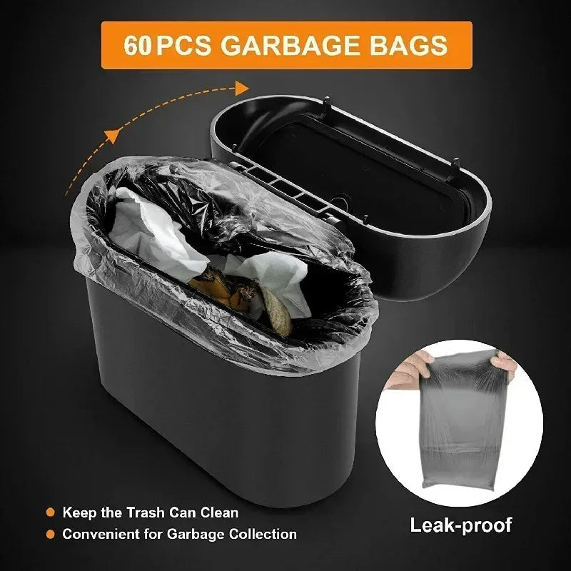 1PC Leak-Proof Small Car Trash Can with Lid Mini Garbage Can with 60/300 Disposable Bags for Vehicle Interior Organization