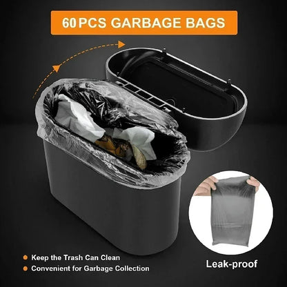 1PC Leak-Proof Small Car Trash Can with Lid Mini Garbage Can with 60/300 Disposable Bags for Vehicle Interior Organization