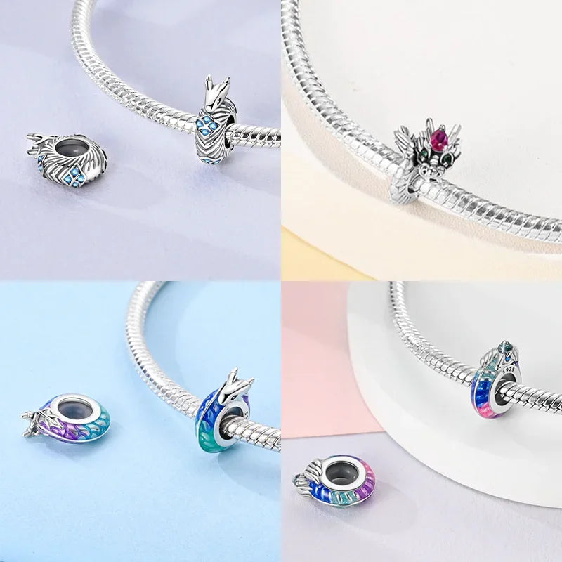 Charm dragón chino y gato de la suerte en plata 925 – Abalorios clásicos para pulsera tipo Pandora, joyería DIY para mujer