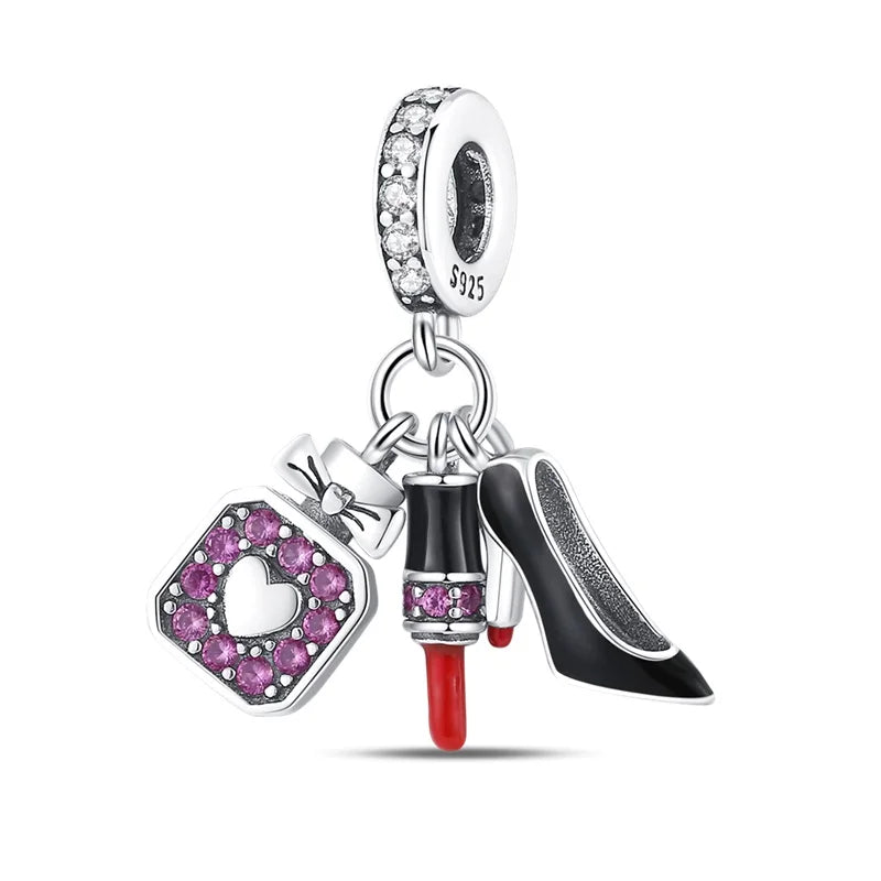 Charm Botella de Perfume en Plata 925 con Corona Rosa – Abalorio Romántico para Pulseras Tipo Qikaola, Regalo San Valentín