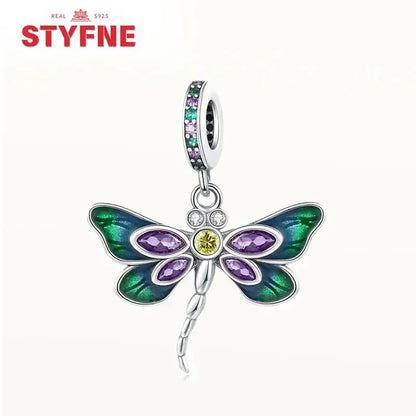 Charm Plata S925 Mariposa Libélula Flores con Gemas | Compatible Pulsera Pandora