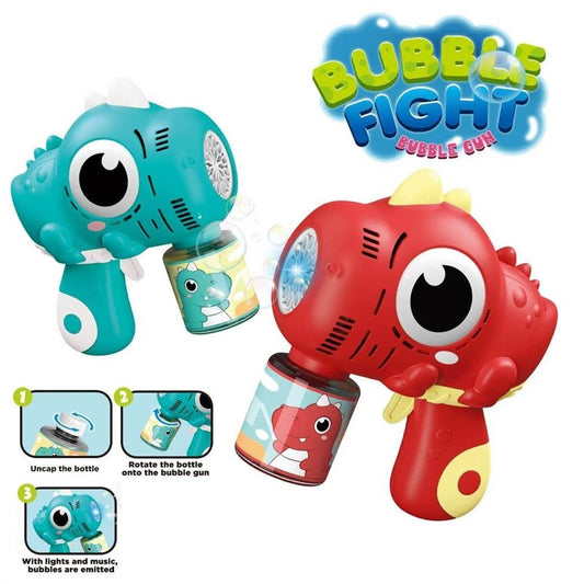 Pistola de Burbujas Eléctrica Dinosaurio 40 Agujeros – Máquina Automática Portátil de Burbujas para Niños al Aire Libre