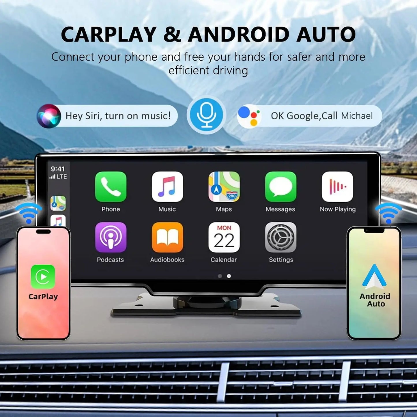 10.26" Carplay Screen for Car,Wireless CarPlay & Android Auto Multimedia Video Player,Universal Car Radio,BT AUX FM Car Stereo