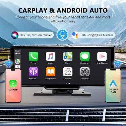 10.26" Carplay Screen for Car,Wireless CarPlay & Android Auto Multimedia Video Player,Universal Car Radio,BT AUX FM Car Stereo